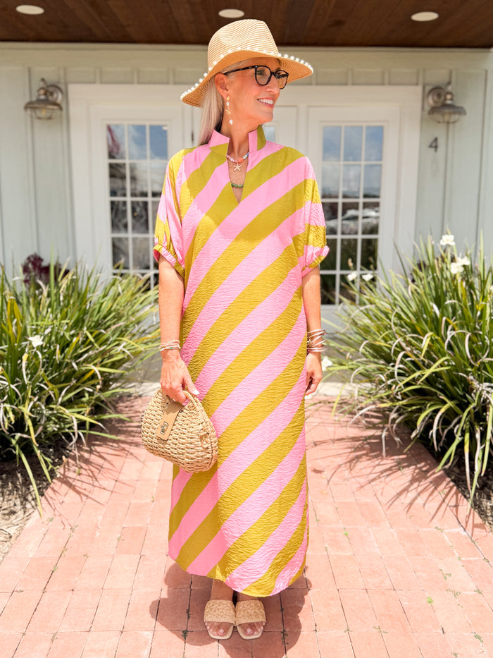 green and pink stripe kaftan