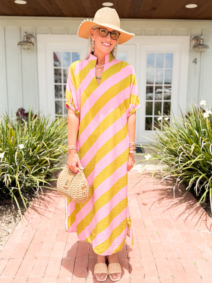 The Kiwi Stripe Kaftan-Pink