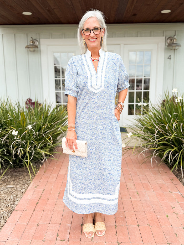 The Leon Floral Midi Dress-Blue