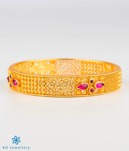 The Manya Silver Filigree Kemp Bangle - Single (Red/Size 2.2/2.4/2.6/2.8)