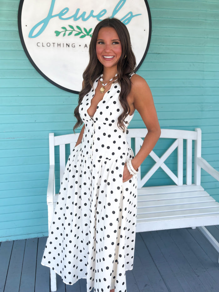 (THML)The Amber Polka Dot Midi Dress-White