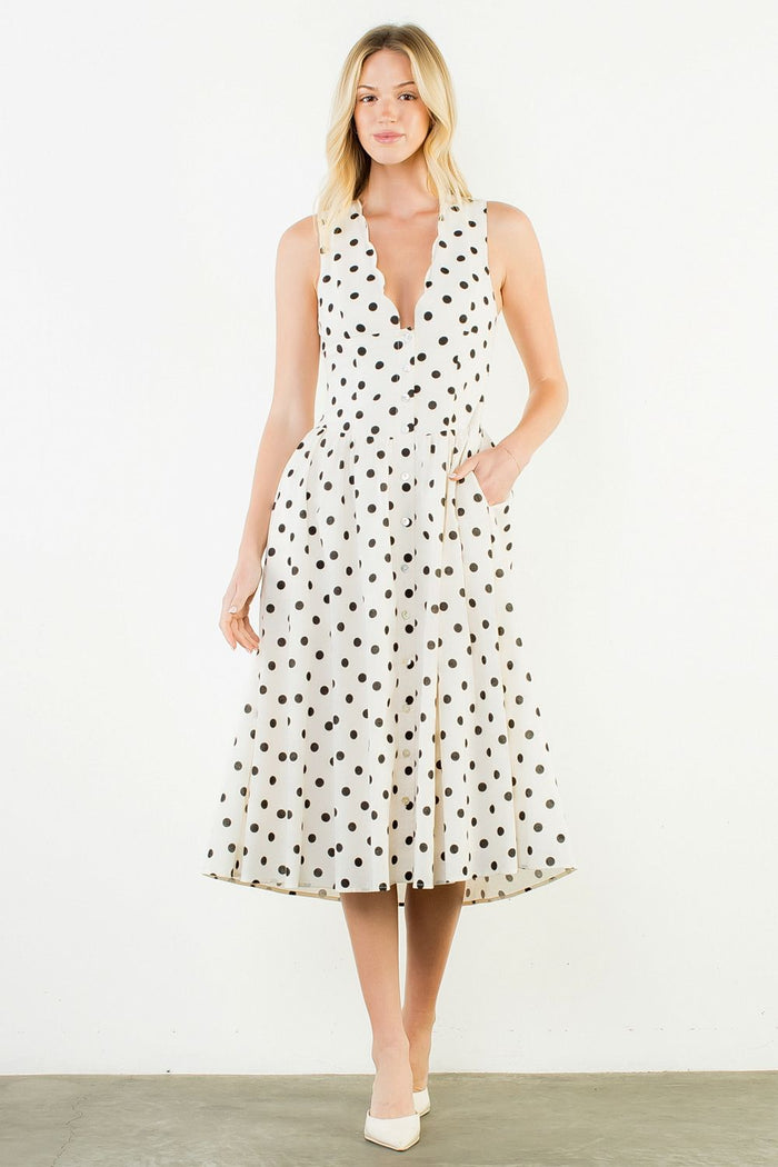 (THML)The Amber Polka Dot Midi Dress-White