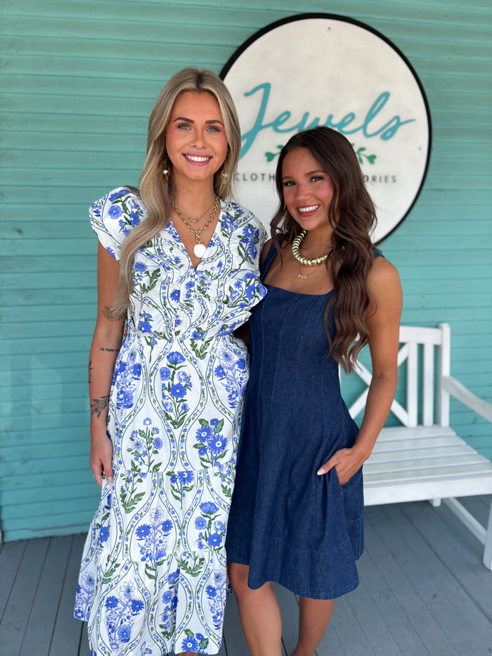 (THML)The Mitra Floral Midi Dress-Blue
