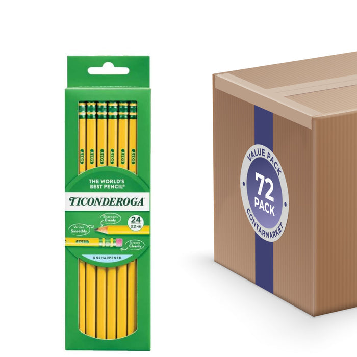Ticonderoga - #2 Wood Pencils, 2mm, Erasable, Yellow, Kids - 24 Ct - 72 Pack