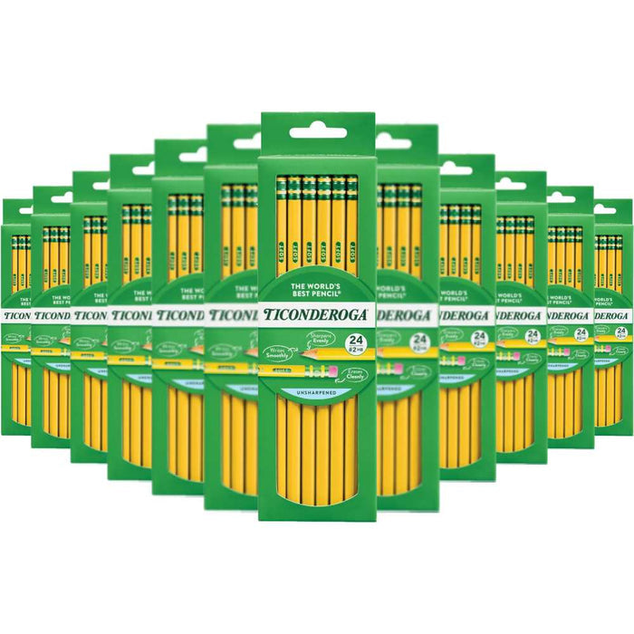 Multiple packages of Ticonderoga pencils on a white background