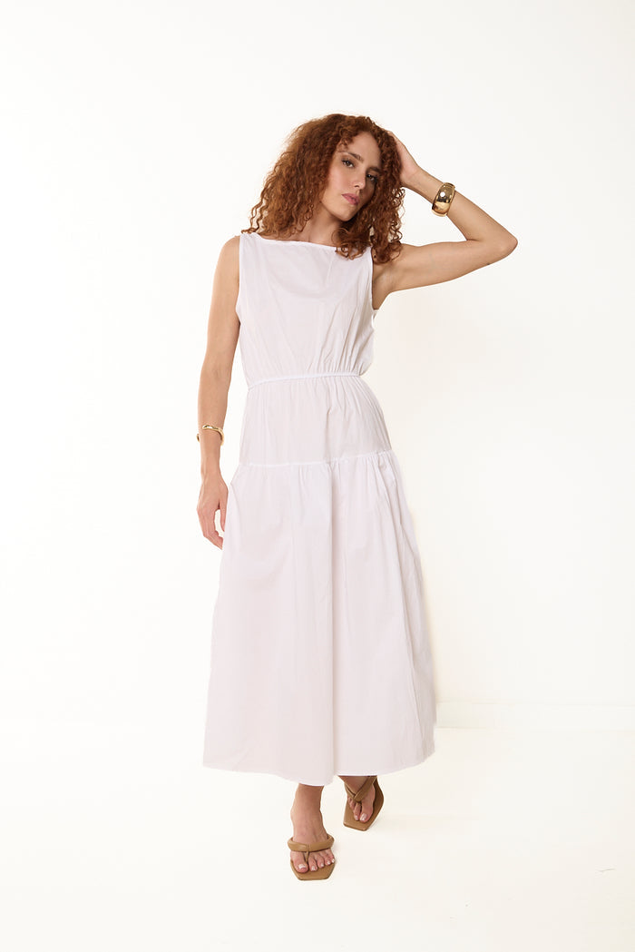 Tiered sleeveless midi dress wholesale