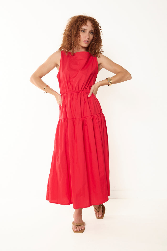 Tiered sleeveless midi dress wholesale