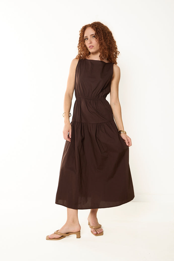 Tiered sleeveless midi dress wholesale