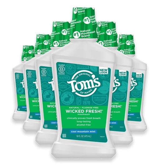 Tom’s of Maine Wicked Fresh Mouthwash, Cool Mint, Alcohol-Free, Fluoride-Free, 16 fl oz - 6 Pack