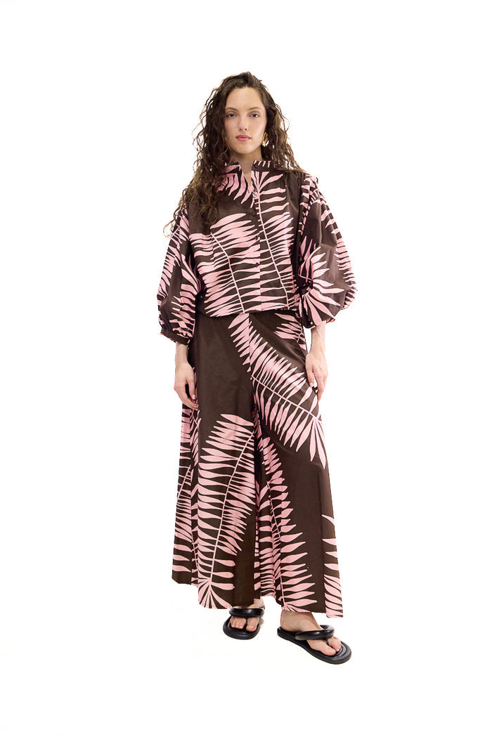 Tropical palm print wide leg trousers wholesale