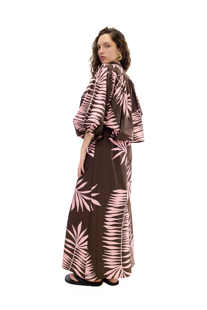 Tropical palm print wide leg trousers wholesale