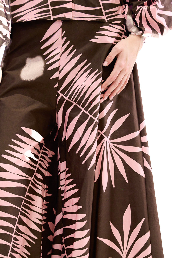 Tropical palm print wide leg trousers wholesale