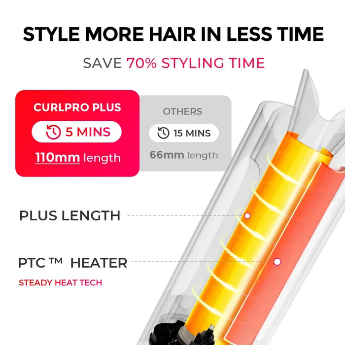 Large barrel curling iron by TYMO, CURLPRO PLUS for quick voluminous curls.