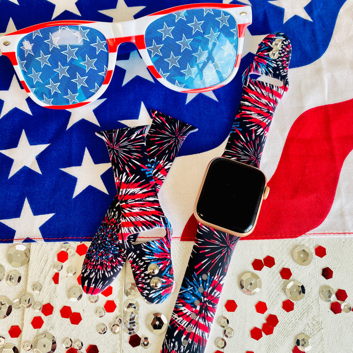 USA Fireworks Print Silicone Band For Apple Watch