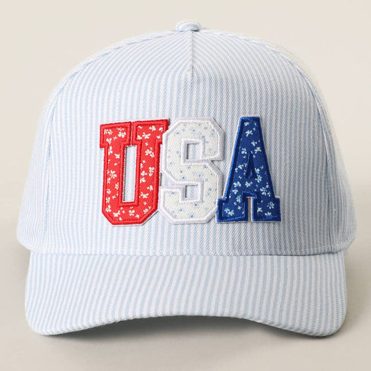 USA Letter Patch Striped Trucker Hat 
: BLUE