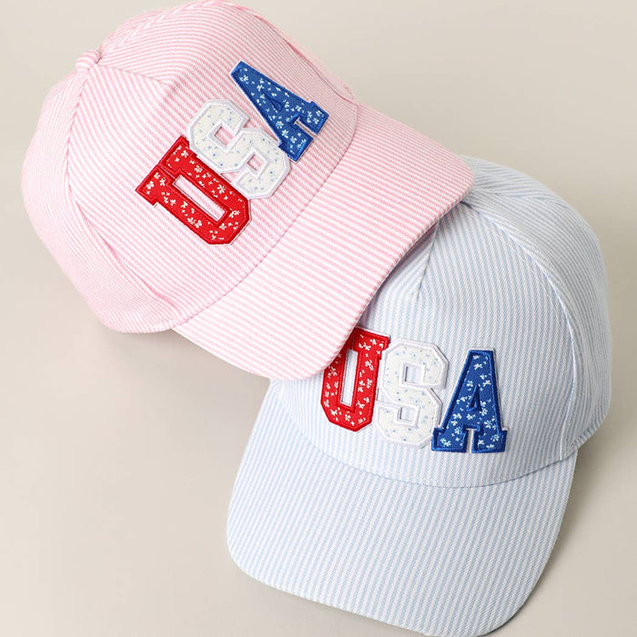 USA Letter Patch Striped Trucker Hat 
: BLUE