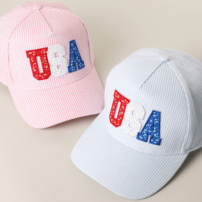 USA Letter Patch Striped Trucker Hat 
: BLUE