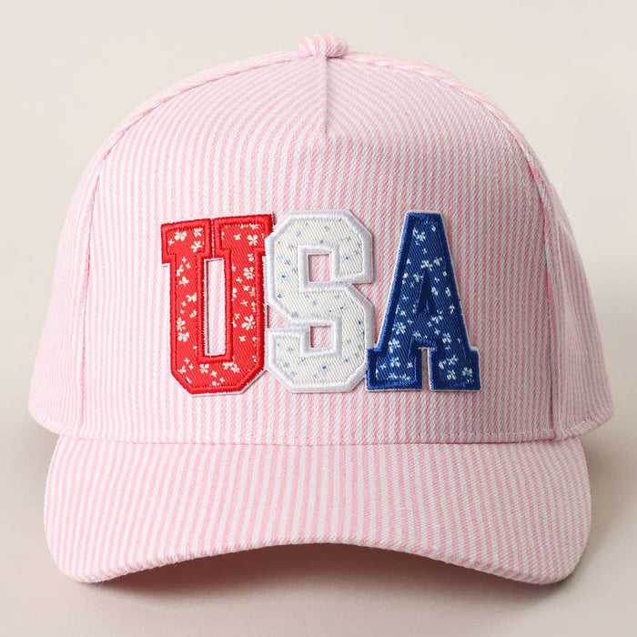 USA Letter Patch Striped Trucker Hat 
: BLUE