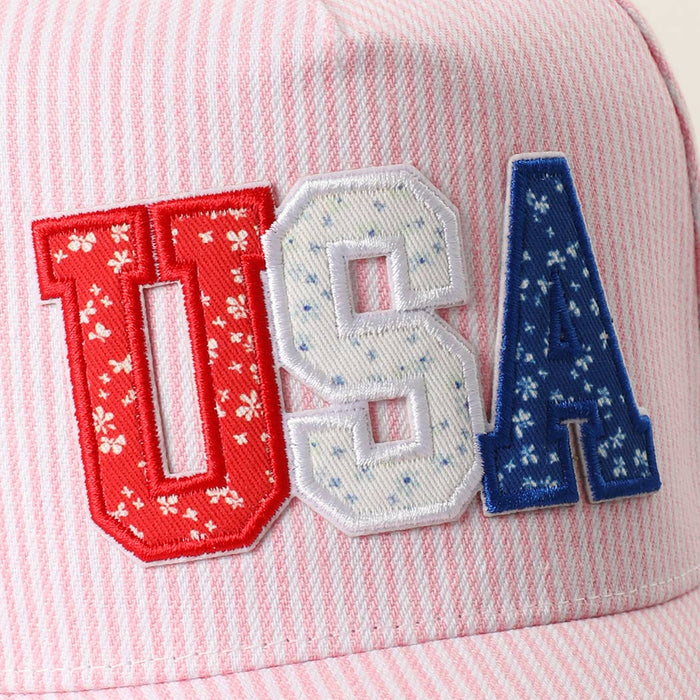USA Letter Patch Striped Trucker Hat 
: BLUE