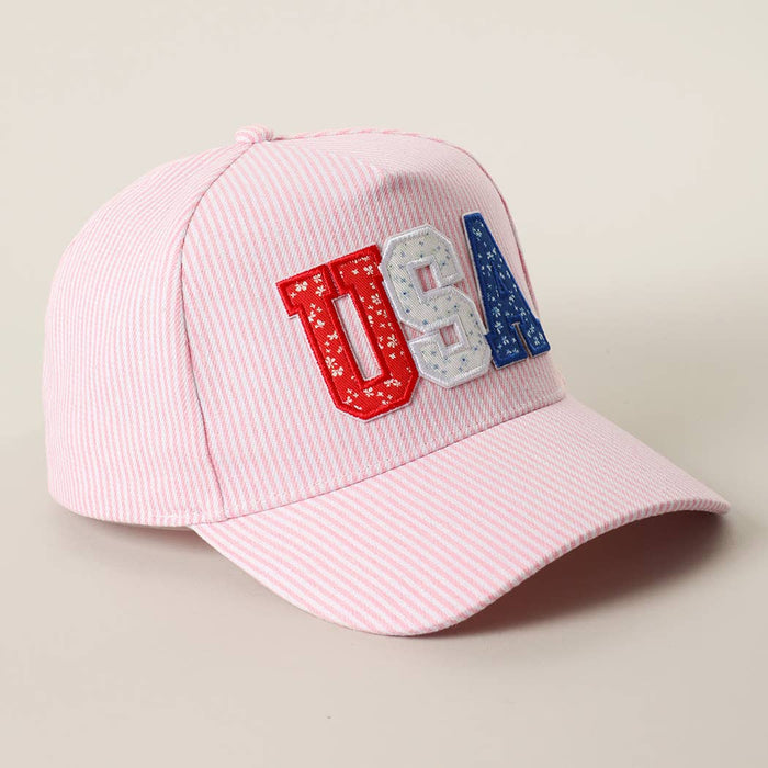 USA Letter Patch Striped Trucker Hat 
: BLUE