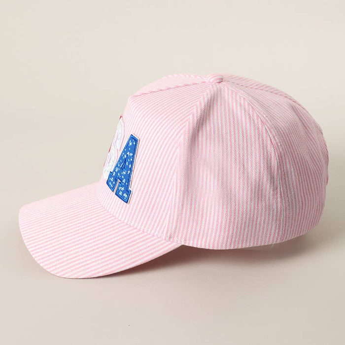 USA Letter Patch Striped Trucker Hat 
: BLUE