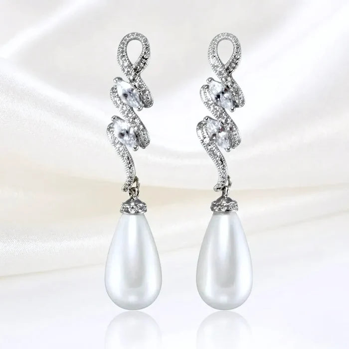 Pearl Wedding Jewelry - Pearl and Cubic Zirconia Bridal Earrings