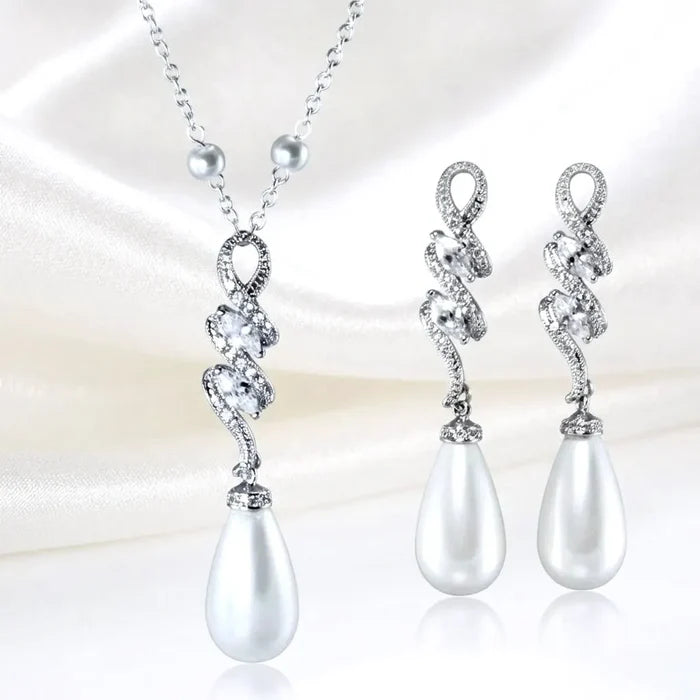 Pearl Wedding Jewelry - Pearl and Cubic Zirconia Bridal Earrings