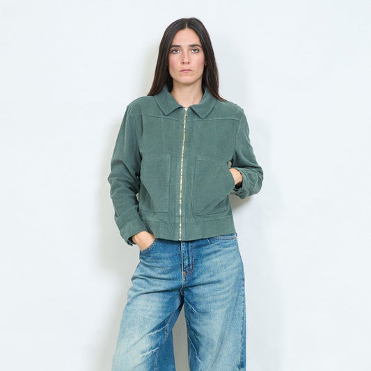 Washed cotton zip-up jacket with patch pockets wholesale