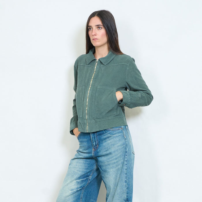 Washed cotton zip-up jacket with patch pockets wholesale