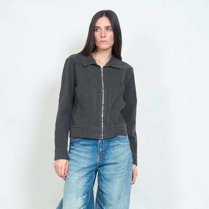 Washed cotton zip-up jacket with patch pockets wholesale