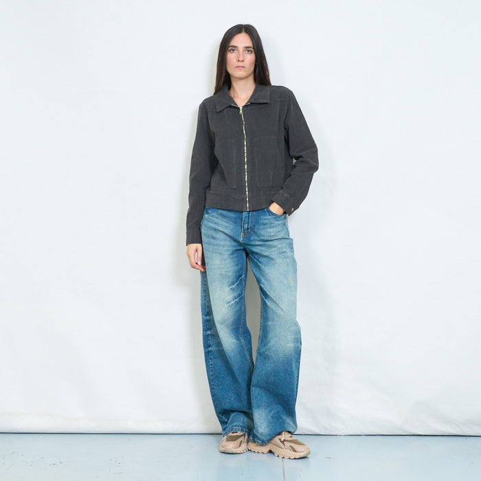 Washed cotton zip-up jacket with patch pockets wholesale