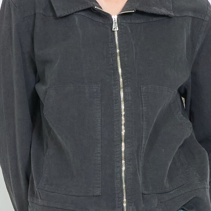 Washed cotton zip-up jacket with patch pockets wholesale