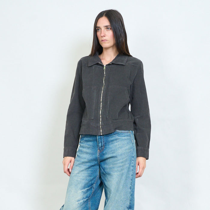 Washed cotton zip-up jacket with patch pockets wholesale