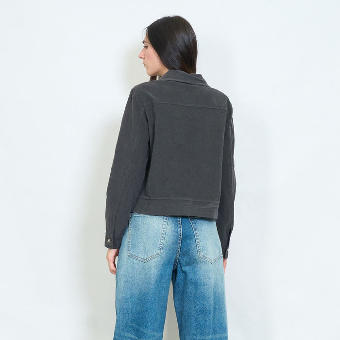 Washed cotton zip-up jacket with patch pockets wholesale