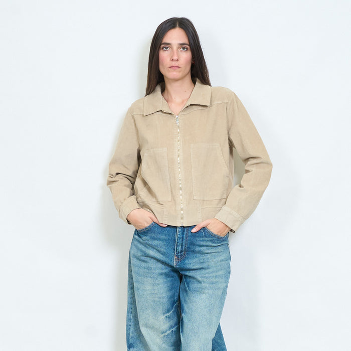 Washed cotton zip-up jacket with patch pockets wholesale