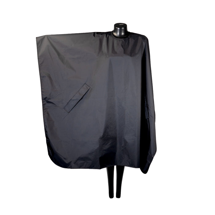 Waterproof Black Nylon Hair Cape | Adjustable Neck Closure & Storage Pockets