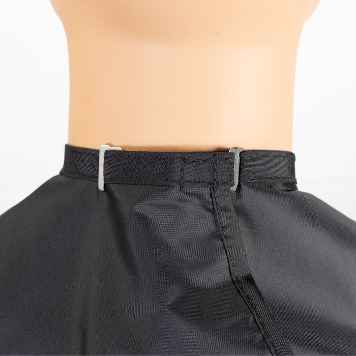 Waterproof Black Nylon Hair Cape | Adjustable Neck Closure & Storage Pockets