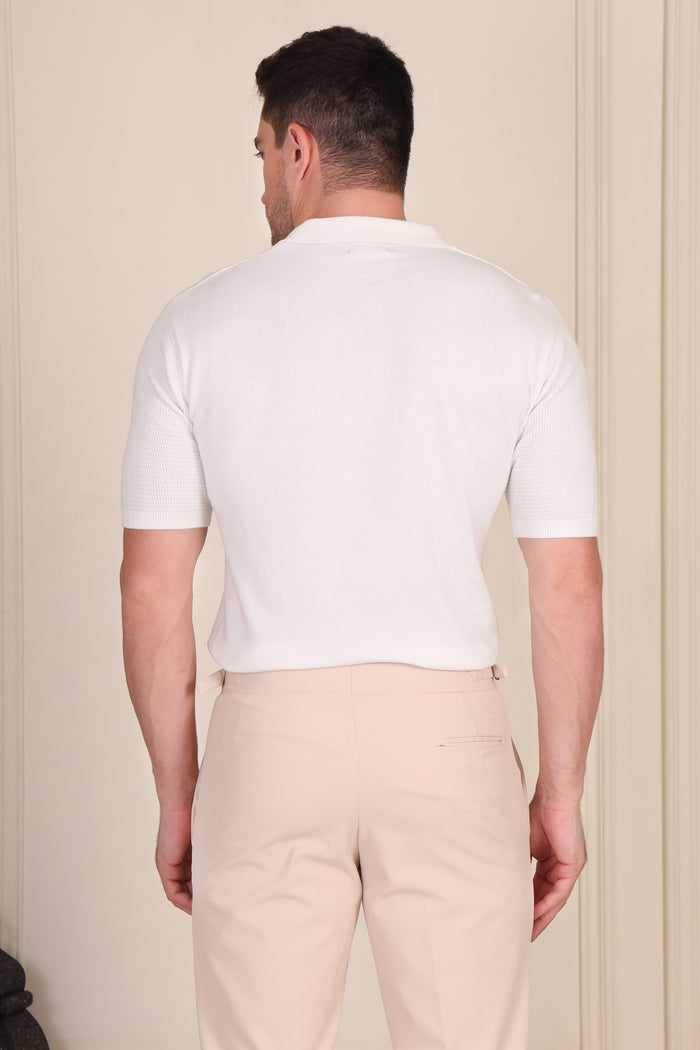 White Flat Half Sleeve Knit Polo by ITALIANVEGA®