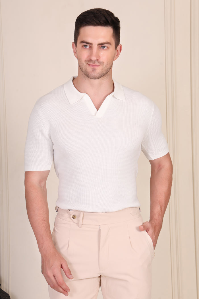 White Flat Half Sleeve Knit Polo by ITALIANVEGA®