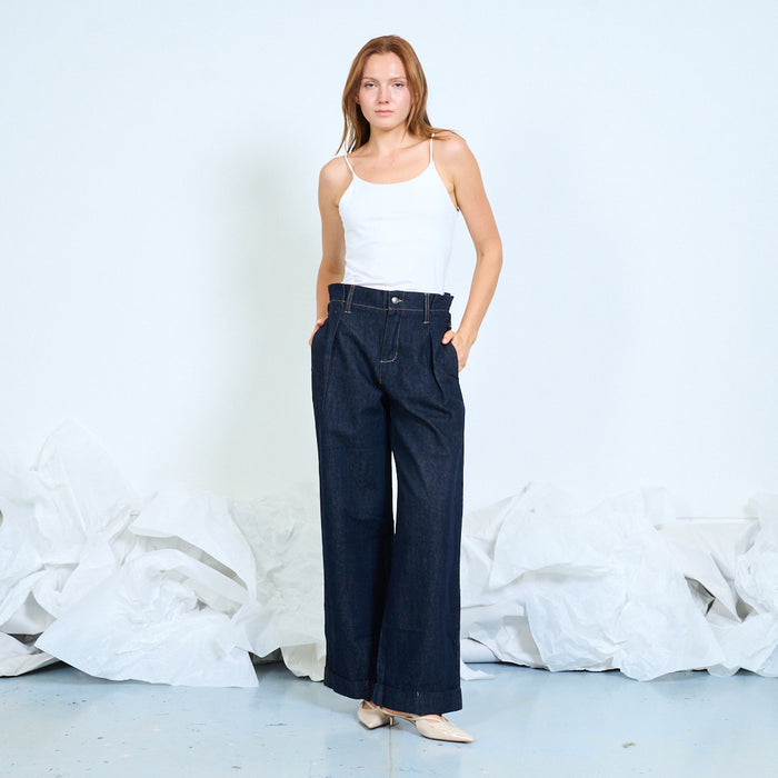 Wide-leg cuffed jeans with front pleats wholesale