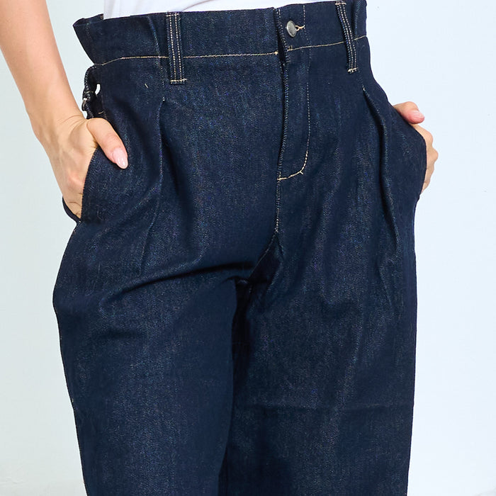Wide-leg cuffed jeans with front pleats wholesale