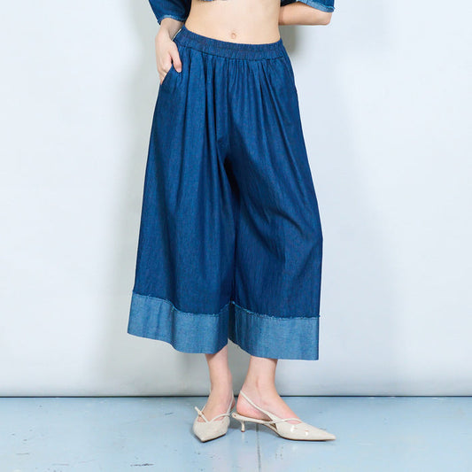 Wide leg denim effect palazzo trousers wholesale
