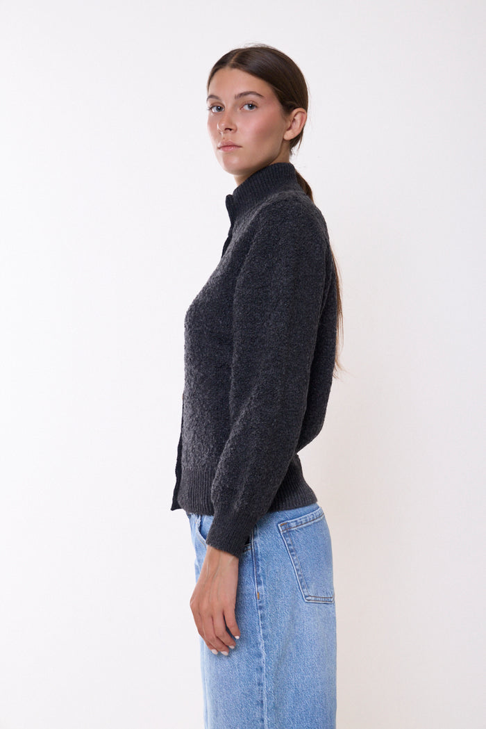 Wool-textured stand-collar button-front cardigan wholesale
