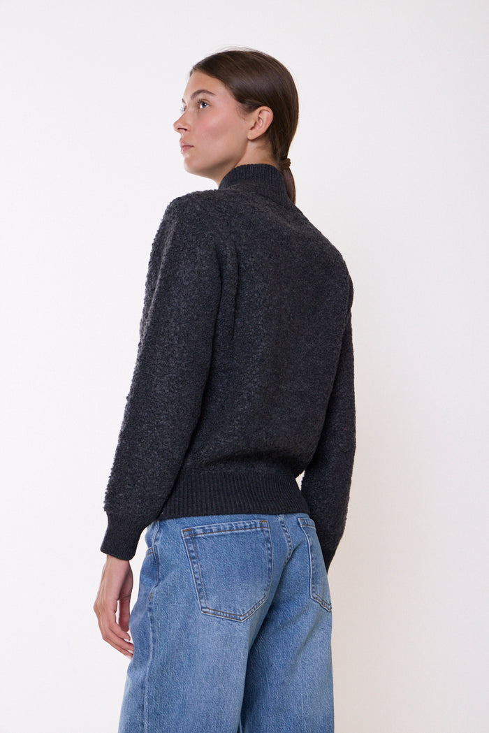 Wool-textured stand-collar button-front cardigan wholesale