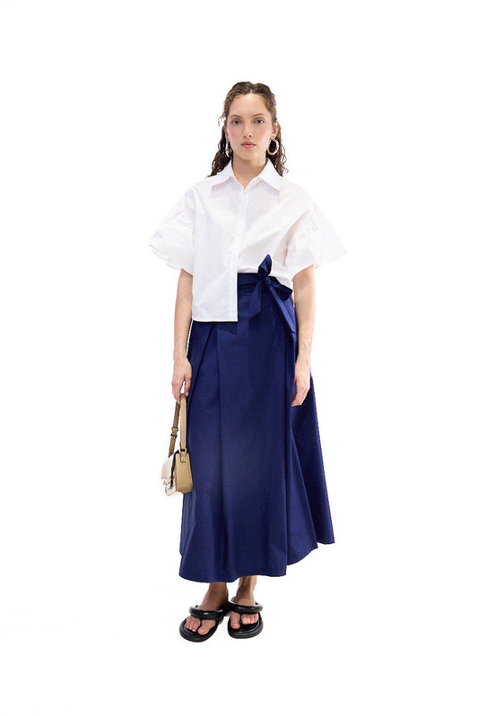 Wrap front maxi skirt with side bow detail wholesale