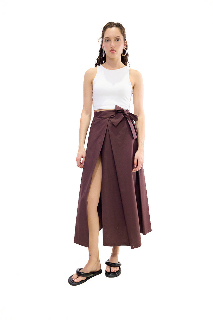 Wrap front maxi skirt with side bow detail wholesale