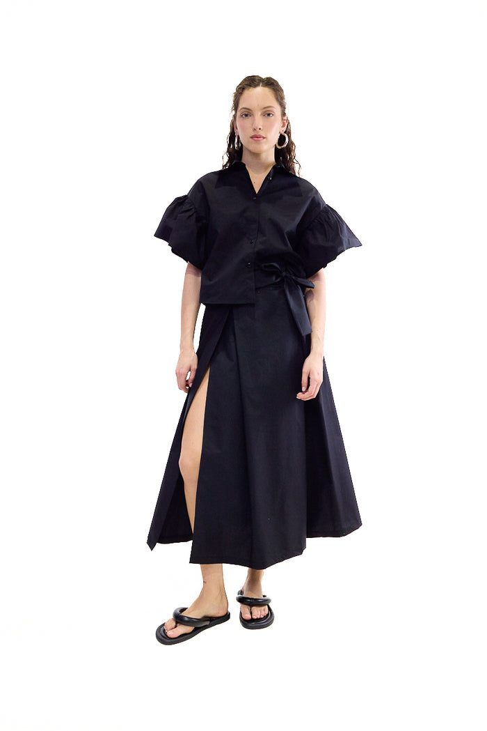 Wrap front maxi skirt with side bow detail wholesale
