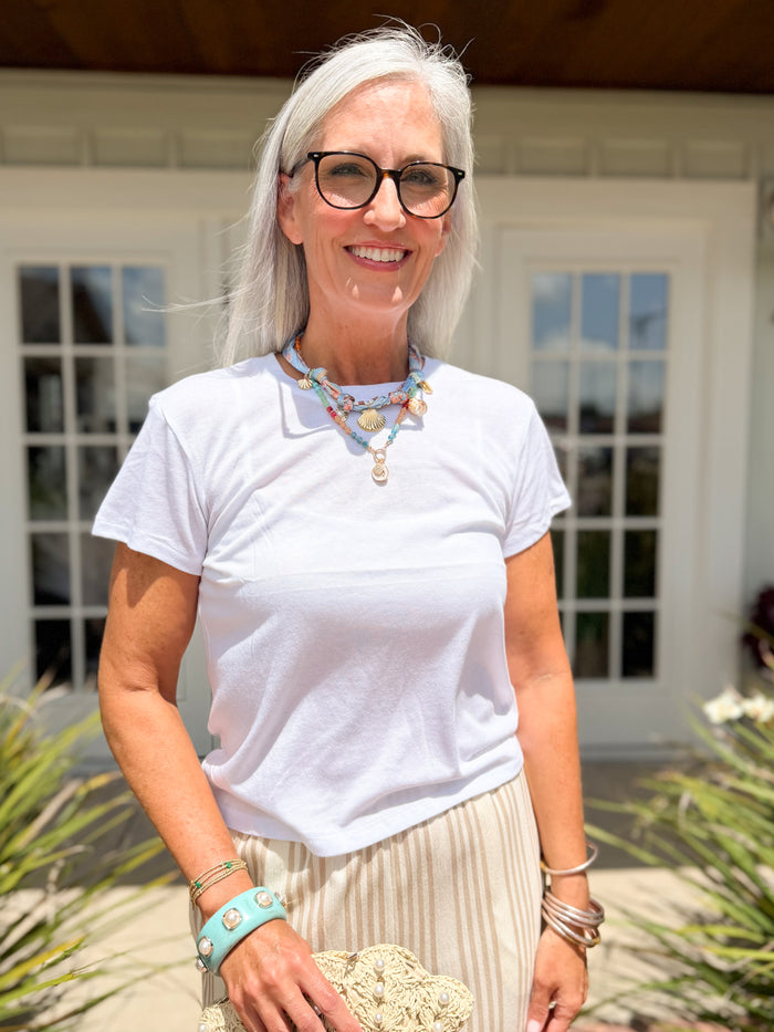 white short sleeve top